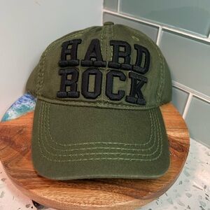 Hard Rock Army Green Black embroidered logo distressed Cap NWOT